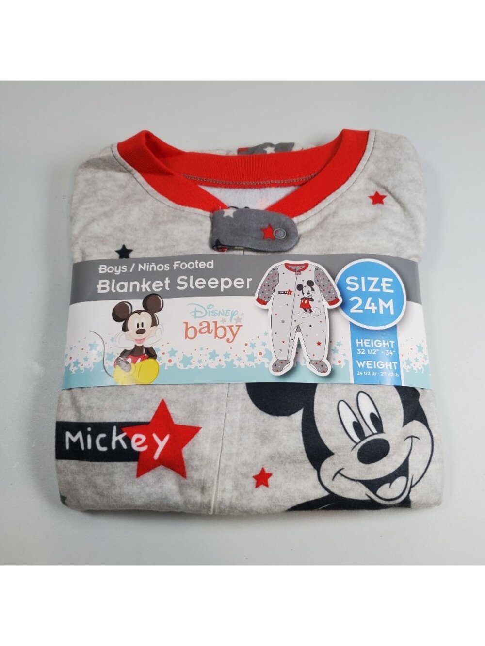 Disney Mickey Mouse Blanket Sleeper Infant 24 Months NWT Sleep & Play Full Zip